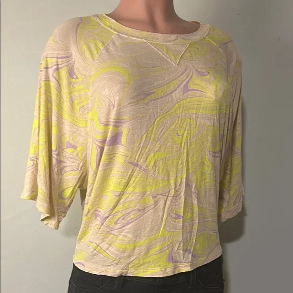 Fabletics Womens Yellow Purple Samara Raglan Cropped Shirt Size 1X - Picture 3 of 10